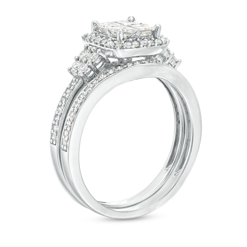 0.93 CT. T.W. Quad Princess-Cut Diamond Frame Bridal Set in 10K White Gold (H/I1)|Peoples Jewellers