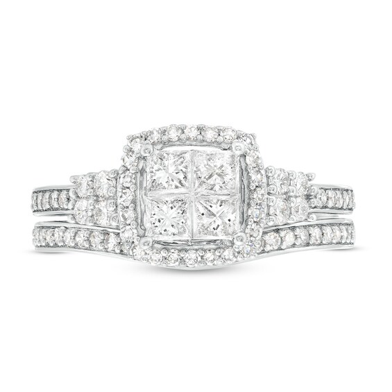 0.93 CT. T.W. Quad Princess-Cut Diamond Frame Bridal Set in 10K White Gold (H/I1)