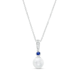 Vera Wang Love Collection 8.0mm Freshwater Cultured Pearl, Blue Sapphire and Diamond Accent Pendant in 10K White Gold