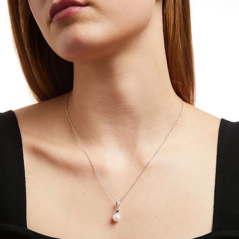 Vera Wang Love Collection 8.0mm Freshwater Cultured Pearl, Blue Sapphire and Diamond Accent Pendant in 10K White Gold