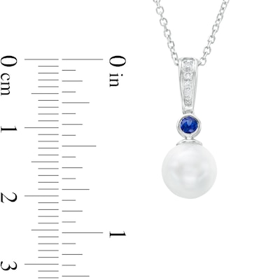 Vera Wang Love Collection 8.0mm Freshwater Cultured Pearl, Blue Sapphire and Diamond Accent Pendant in 10K White Gold