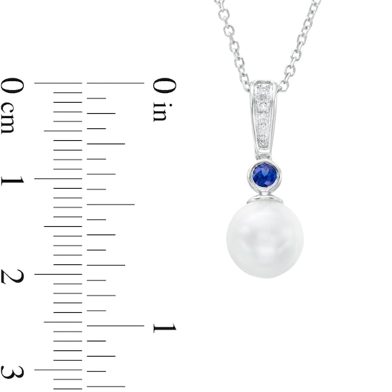 Vera Wang Love Collection 8.0mm Freshwater Cultured Pearl, Blue Sapphire and Diamond Accent Pendant in 10K White Gold