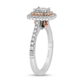 Enchanted Disney Belle 0.95 CT. T.W. Quad Princess-Cut Diamond Scallop Frame Engagement Ring in 14K Two-Tone Gold