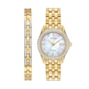 Ladies' Citizen Eco-Drive® Crystal Gold-Tone Watch with Mother-of-Pearl Dial and Bracelet Set (Model: EW1907-78D)