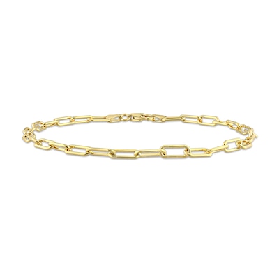 3.5mm Paper Clip Chain Anklet in Sterling Silver with Gold-Tone Flash Plate - 9"