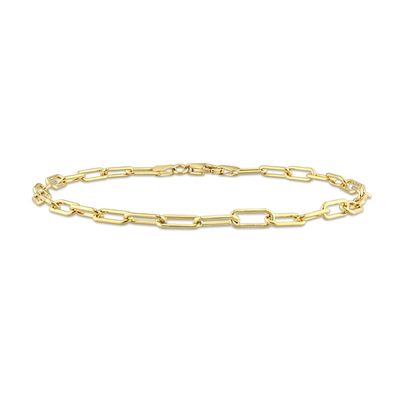 3.5mm Paper Clip Chain Anklet in Sterling Silver with Gold-Tone Flash Plate - 9"