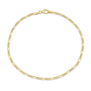 2.2mm Figaro Chain Anklet in Sterling Silver with Gold-Tone Flash Plate - 9"