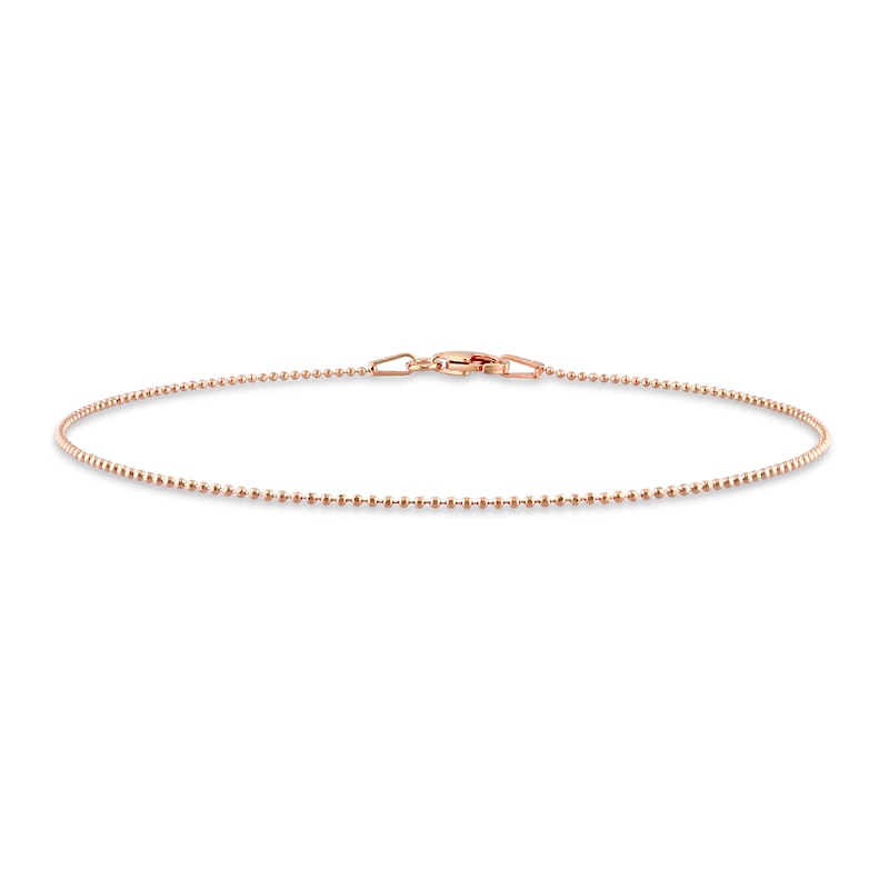1.0mm Ball Chain Anklet in Sterling Silver with Rose-Tone Flash Plate - 9"|Peoples Jewellers