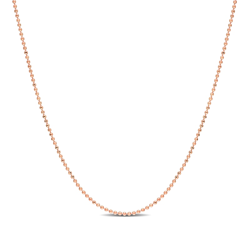 1.0mm Bead Chain Necklace in Sterling Silver with Rose-Tone Flash Plate - 16"