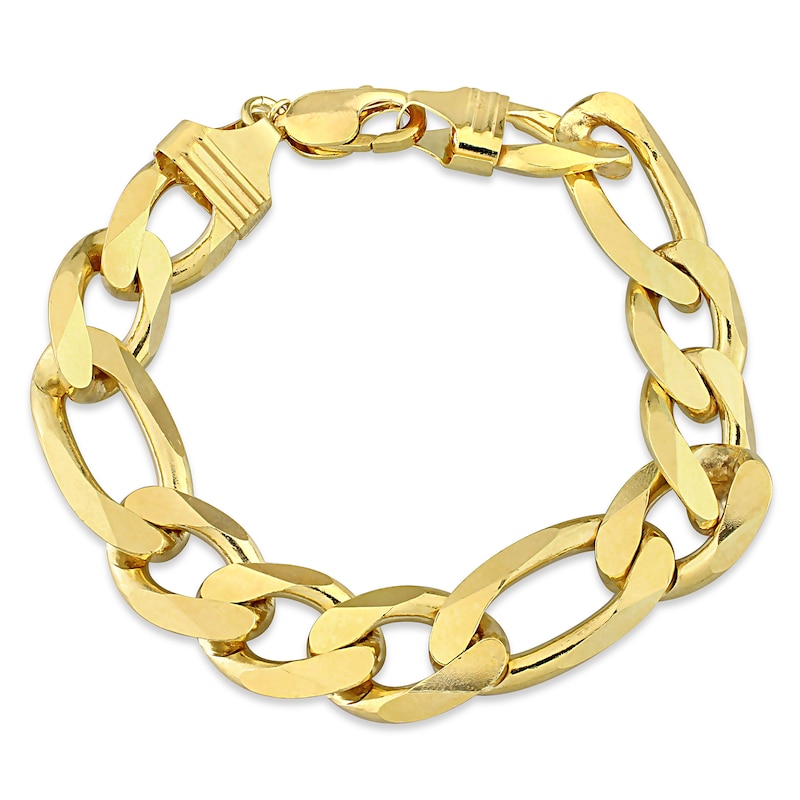 Ladies' 14.5mm Figaro Chain Bracelet in Sterling Silver with Gold-Tone Flash Plate - 9"|Peoples Jewellers