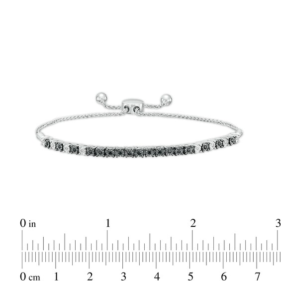 0.15 CT. T.W. Black and White Diamond Line Bolo Bracelet in Sterling Silver – 9.5"