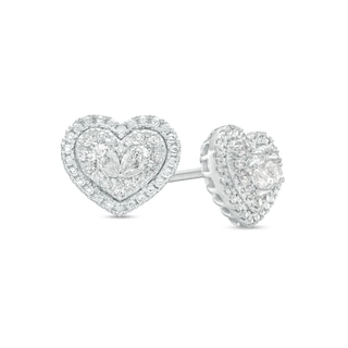 Forever Connected 0.20 CT. T.W. Pear-Shaped Diamond Heart Frame Stud Earrings in Sterling Silver