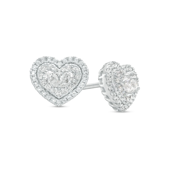 Forever Connected 0.20 CT. T.W. Pear-Shaped Diamond Heart Frame Stud Earrings in Sterling Silver