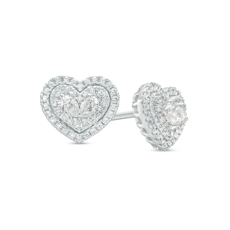 Forever Connected 0.20 CT. T.W. Pear-Shaped Diamond Heart Frame Stud Earrings in Sterling Silver|Peoples Jewellers
