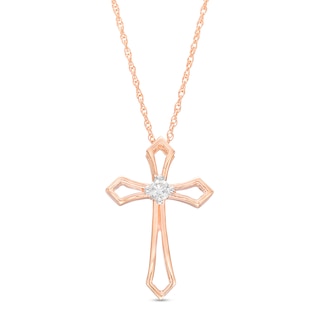 0.04 CT. Diamond Solitaire Flared Cross Pendant in 10K Rose Gold