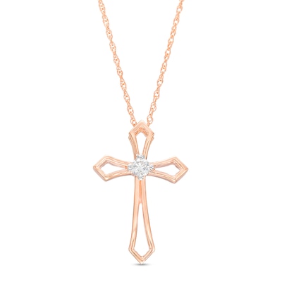 0.04 CT. Diamond Solitaire Flared Cross Pendant in 10K Rose Gold