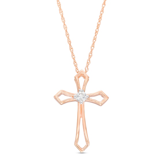 0.04 CT. Diamond Solitaire Flared Cross Pendant in 10K Rose Gold