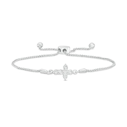 Diamond Accent Sideways Cross Bolo Bracelet in Sterling Silver – 9.5&quot;