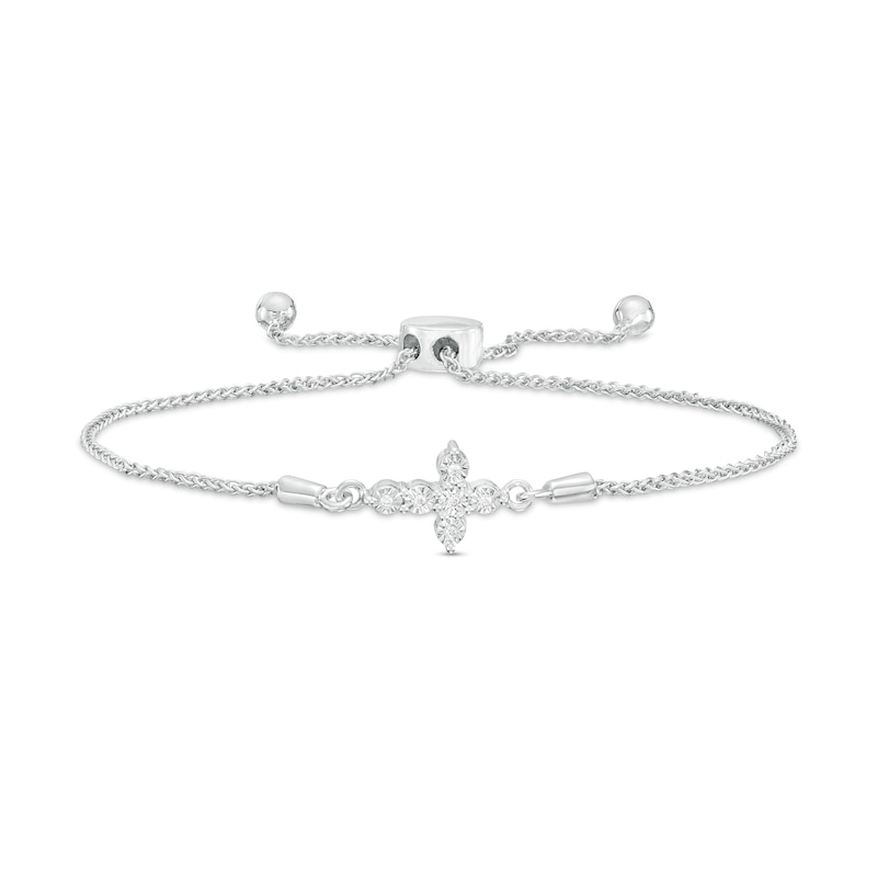 Diamond Accent Sideways Cross Bolo Bracelet in Sterling Silver – 9.5"|Peoples Jewellers