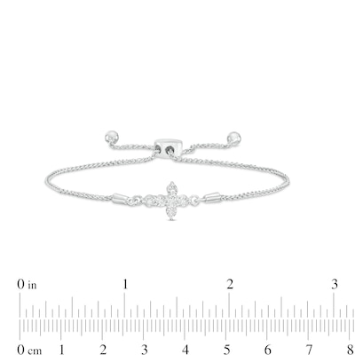 Diamond Accent Sideways Cross Bolo Bracelet in Sterling Silver – 9.5"