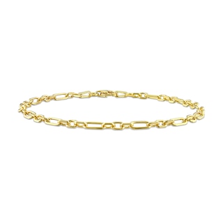 Ladies' 3.0mm Figaro Chain Bracelet in Sterling Silver with Gold-Tone Flash Plate - 7.5"