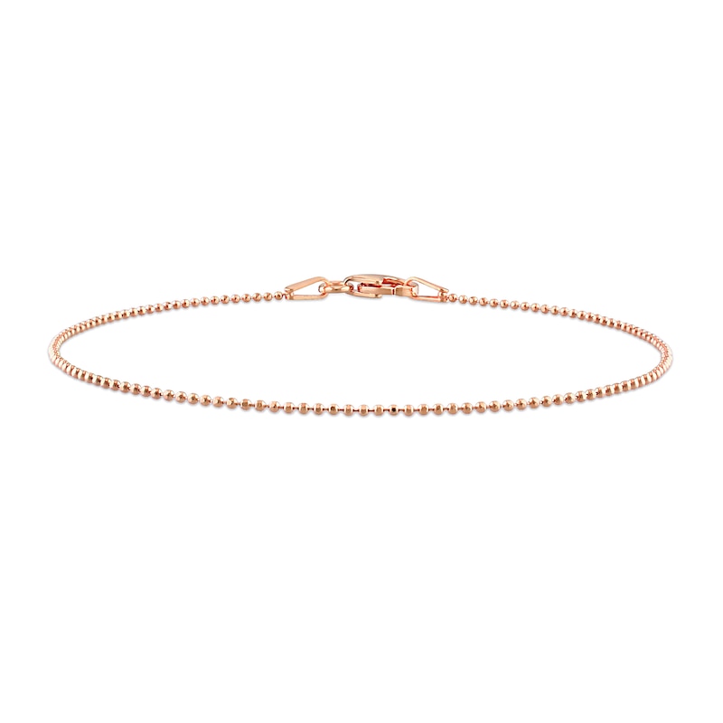 Ladies' 1.0mm Bead Chain Bracelet in Sterling Silver with Rose-Tone Flash Plate - 7.5"