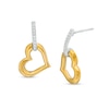 Thumbnail Image 0 of 0.09 CT. T.W. Diamond Linked Heart Drop Earrings in Sterling Silver and 10K Gold