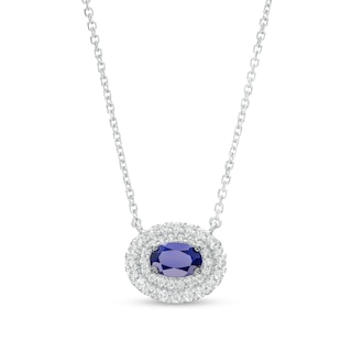 Vera Wang Love Collection Oval Blue Sapphire and 0.20 CT. T.W. Diamond Frame Necklace in 10K White Gold - 19"