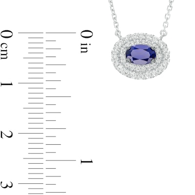 Vera Wang Love Collection Oval Blue Sapphire and 0.20 CT. T.W. Diamond Frame Necklace in 10K White Gold - 19"