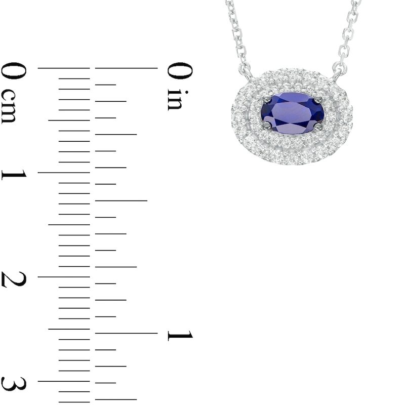 Vera Wang Love Collection Oval Blue Sapphire and 0.20 CT. T.W. Diamond Frame Necklace in 10K White Gold - 19"|Peoples Jewellers