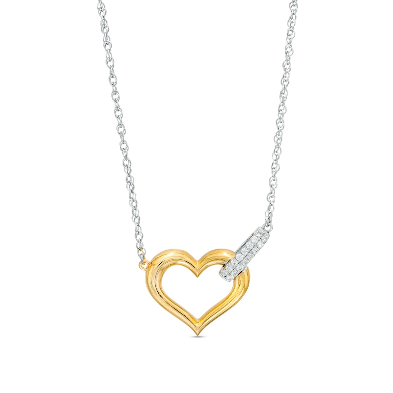 0.09 CT. T.W. Diamond Linked Open Heart Necklace in Sterling Silver and 10K Gold