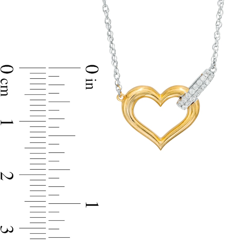 0.09 CT. T.W. Diamond Linked Open Heart Necklace in Sterling Silver and 10K Gold