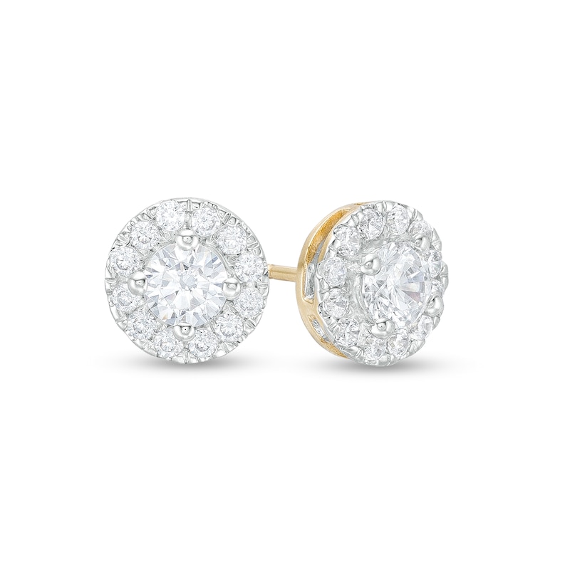 Main Image 1 of Trouvaille Collection 1.00 CT. T.W. DeBeers®-Graded Diamond Frame Stud Earrings in 14K Gold (F/I1)