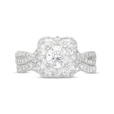 Monique Lhuillier Bliss 1.63 CT. T.W. Diamond Floral Frame Twist Shank Bridal Set in 18K White Gold