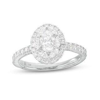 Monique Lhuillier Bliss 1.29 CT. T.W. Oval Diamond Double Frame Engagement Ring in 18K White Gold