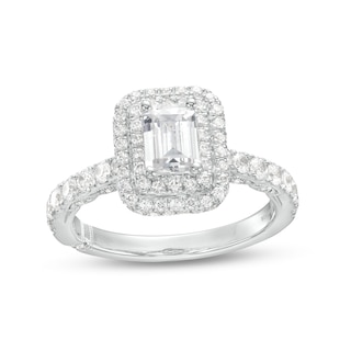 Monique Lhuillier Bliss 1.29 CT. T.W. Emerald-Cut Diamond Double Frame Engagement Ring in 18K White Gold