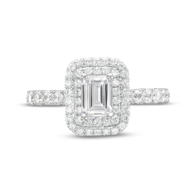 Monique Lhuillier Bliss 1.29 CT. T.W. Emerald-Cut Diamond Double Frame Engagement Ring in 18K White Gold