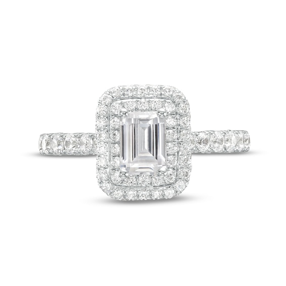 Monique Lhuillier Bliss 1.29 CT. T.W. Emerald-Cut Diamond Double Frame Engagement Ring in 18K White Gold