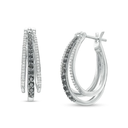 0.50 CT. T.W. Black and White Diamond Triple Row Hoop Earrings in Sterling Silver