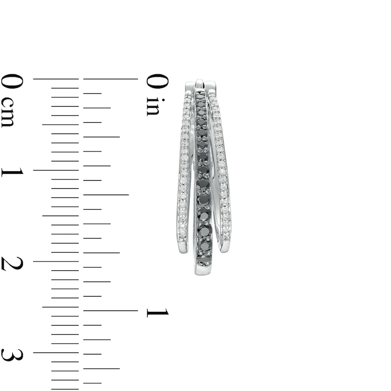 0.50 CT. T.W. Black and White Diamond Triple Row Hoop Earrings in Sterling Silver|Peoples Jewellers