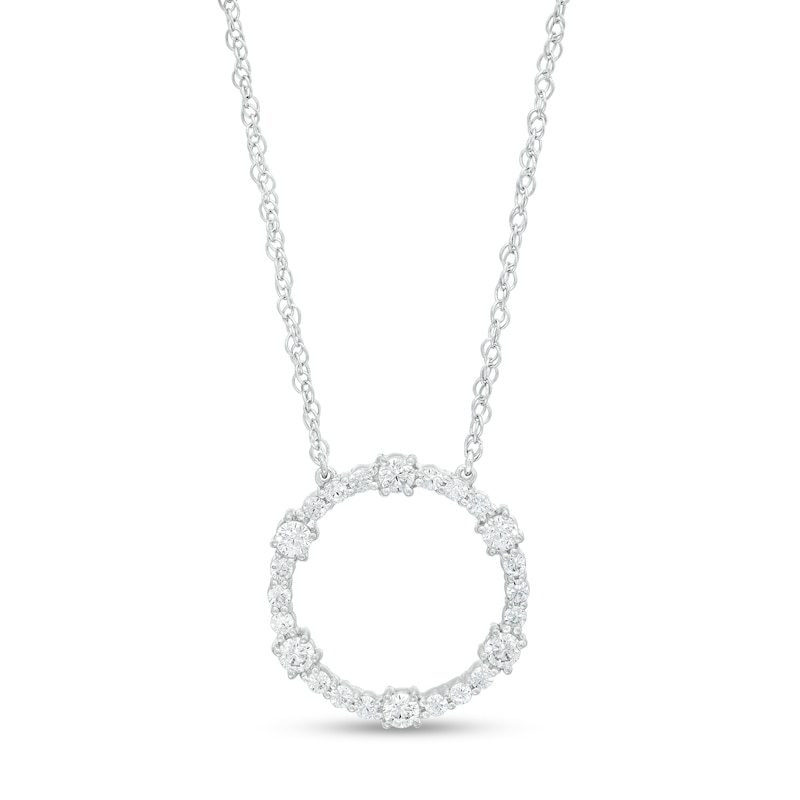 0.50 CT. T.W. Diamond Circle Outline Necklace in 10K White Gold|Peoples Jewellers