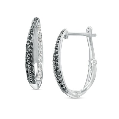 0.40 CT. T.W. Black and White Diamond Double Row Hoop Earrings in Sterling Silver