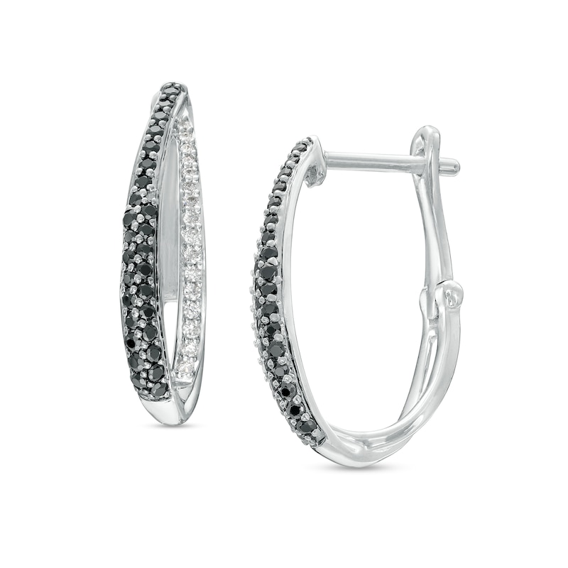 0.40 CT. T.W. Black and White Diamond Double Row Hoop Earrings in Sterling Silver