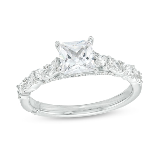 Monique Lhuillier Bliss 1.45 CT. T.W. Princess-Cut Diamond Alternating Shank Engagement Ring in 18K White Gold