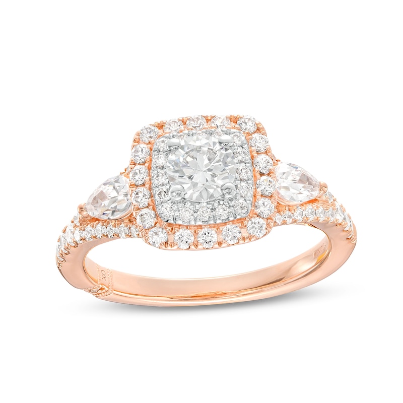 Monique Lhuillier Bliss 1.29 CT. T.W. Diamond Cushion-Shaped Double Frame Engagement Ring in 18K Rose Gold|Peoples Jewellers