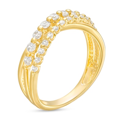 0.50 CT. T.W. Certified Lab-Created Diamond Triple Row Crossover Ring in 14K Gold (F/SI2)