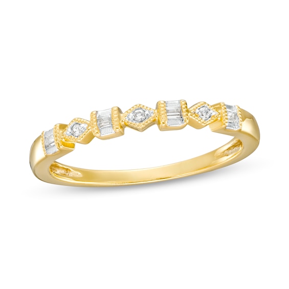 0.05 CT. T.W. Diamond Alternating Vintage-Style Anniversary Band in 10K Gold