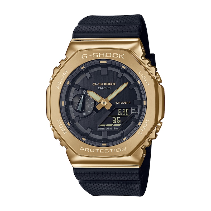 Men's Casio G-Shock Classic Gold-Tone IP Black Resin Strap Watch with Black Dial (Model: GM2100G-1A9)|Peoples Jewellers