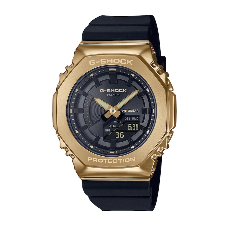 Ladies' Casio G-Shock Classic Gold-Tone IP Black Resin Strap Watch with Black Dial (Model: GMS2100GB-1A)|Peoples Jewellers