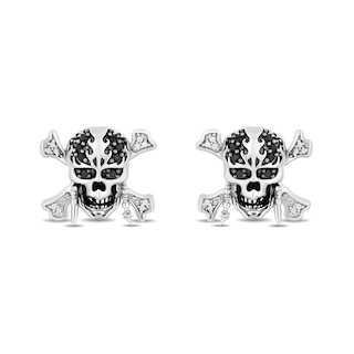 Disney Treasures Pirates of the Caribbean 0.145 CT. T.W. Black and White Diamond Skull Stud Earrings in Sterling Silver